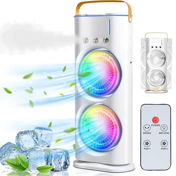 Double Head Rechargeable Remote Control Spray Cooling Fan. - Image 3